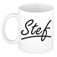 Stef Naam koffiemok - beker - met sierlijke letters - wit - 300 ml - Cadeau - Heren