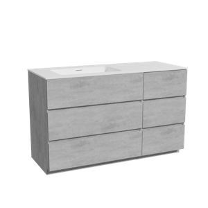 Storke Edge staand badmeubel 130 x 52 cm beton donkergrijs met Mata asymmetrisch linkse wastafel in solid surface mat wit