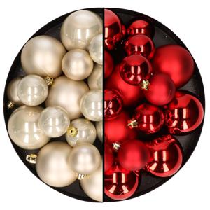 Kerstversiering kunststof kerstballen mix rood/champagne 4-6-8 cm pakket van 68x stuks - Kerstbal