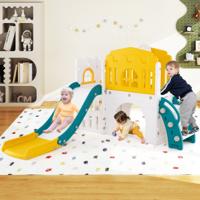Kinder Glijbaan 9 in 1 Kinderglijbaan met Basketbalring Klimrek Tunnel Telescoop & Opbergruimte Geel+Groen Kinder Glijbaan 9 in 1 Kinderglijbaan met Basketbalring Klimrek Tunnel Telescoop & Opbergruimte Geel+Groen