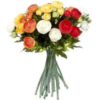 Mica Decorations Boeket - kunstbloemen - oranje/wit - Ranunculus/ranonkel - 35 cm