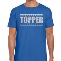 Blauw Topper shirt in zilveren glitter letters heren 2XL  -