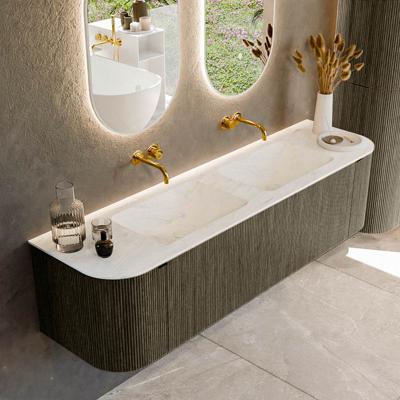 Badmeubel Mondiaz Kurve-Dlux | 170 cm cm | Meubelkleur Shadow | Wastafelkleur Opalo | Solid surface | Wasbak beiden zijden spoelbak | Zonder kraangat(en)
