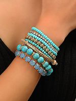 Ethnic Turquoise Crystal Beaded Layered Bracelet Boho Jewelry