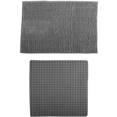 MSV Douche anti-slip mat en droogloop mat - Sevilla badkamer set - rubber/microvezel - donkergrijs