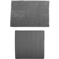 MSV Douche anti-slip mat en droogloop mat - Sevilla badkamer set - rubber/microvezel - donkergrijs - thumbnail