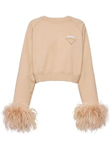 Prada sweat en coton bordé de plumes - Tons neutres