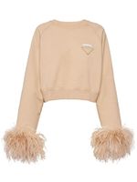 Prada sweat en coton bordé de plumes - Tons neutres