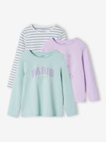 Set van 3 T-shirts voor meisjes met lange mouwen Oeko-Tex® grijsblauw - thumbnail