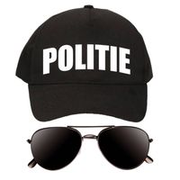 Politie agent verkleed setje pet/cap en donkere zonnebril - Verkleedhoofddeksels