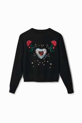 Trui met hart en bloemen - BLACK - XS