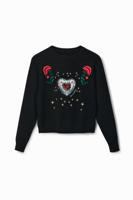 Trui met hart en bloemen - BLACK - XS
