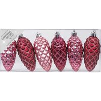 6x stuks kunststof kersthangers dennenappels roze 9 cm kerstornamenten