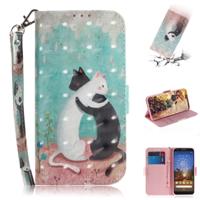3D-schilderij zwart witte kat patroon gekleurde tekening horizontale Flip lederen case voor Google pixel 3a met houder & kaartsleuven & portemonnee