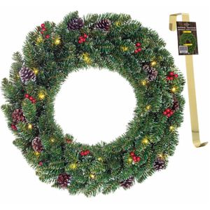 Kerstkrans met licht en versiering 45 cm incl. ophang haak