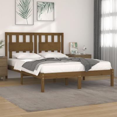 Bedframe massief grenenhout honingbruin 200x200 cm