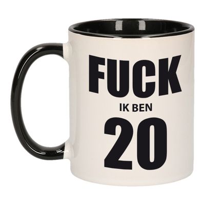 Fuck ik ben 20 mok / beker zwart wit 300 ml - Verjaardag mokken