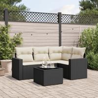 5-delige Loungeset met kussens poly rattan zwart