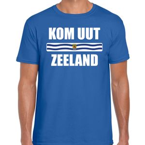 Kom uut Zeeland met vlag Zeeland t-shirts Zeeuws dialect blauw voor heren