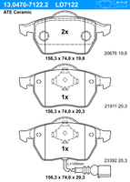 Remblokkenset, schijfrem ATE Ceramic ATE, u.a. für Audi, Skoda, VW, Seat