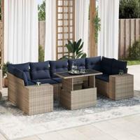 8-delige Loungeset met kussens poly rattan acacia grijs