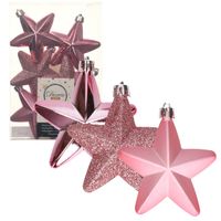 6x stuks kunststof sterren kersthangers lippenstift roze 7 cm - Kersthangers - thumbnail
