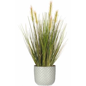 Kunstplant groen rietgras sprieten 45 cm in luxe Daan stijl-motief bloempot wit