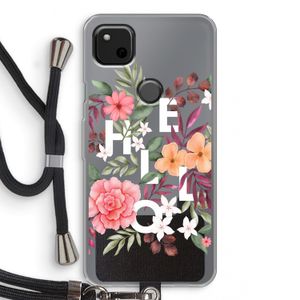 Hello in flowers: Pixel 4a Transparant Hoesje met koord