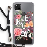 Hello in flowers: Pixel 4a Transparant Hoesje met koord