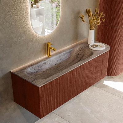 Badmeubel Mondiaz Kurve-Dlux | 135 cm | Meubelkleur Ruby | Wastafelkleur Oza | Solid surface | Wasbak linker zijde spoelbak | 1 kraangat