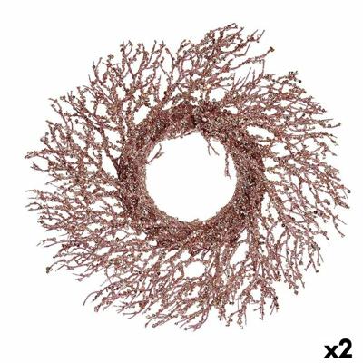 Kerstkroon Tak Roze Plastic 50 x 10 x 50 cm (2 Stuks)