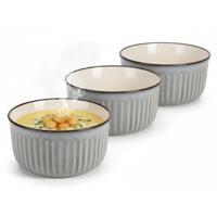 Soepkom Striped - 2x - lichtgrijs - 14 x 7 cm - keramiek - kommetjes - 500 ml