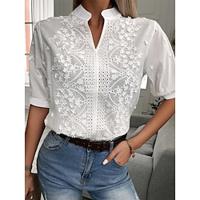 Overhemd Kanten overhemd Blouse Geklede topjes Dames Wit Effen Vetergat Straat Dagelijks Basic Modern V-hals Normale pasvorm S Lightinthebox - thumbnail