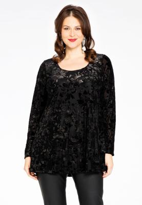 Yoek Tuniek flare FLOCK | Zwart | Maat 46/48