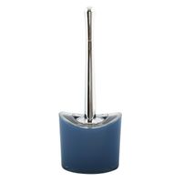 MSV Toiletborstel in houder/wc-borstel Aveiro - PS kunststof/rvs - donkerblauw/zilver - 37 x 14 cm   -
