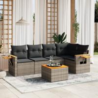 6-delige Loungeset met kussens poly rattan grijs
