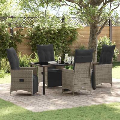 5-delige tuinset met kussens in grijs poly rattan