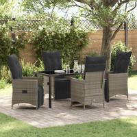 5-delige tuinset met kussens in grijs poly rattan