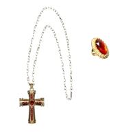 Sinterklaas accessoire feest set - ring - rode steen - kruis ketting - Goed Heiligman