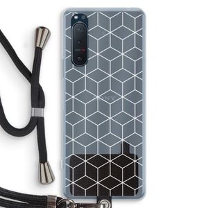 Zwart-witte kubussen: Sony Xperia 5 II Transparant Hoesje met koord