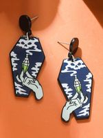 Halloween Vintage Rose Skull Hand Print Acrylic Dangle Earrings