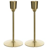 Set van 2x stuks luxe diner kaarsen staande kandelaar aluminium kleur goud 15 cm