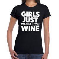 Girls just wanna have Wine tekst t-shirt zwart dames