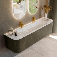 Badmeubel Mondiaz Kurve-Dlux | 170 cm cm | Meubelkleur Shadow | Wastafelkleur Glace | Solid surface | Wasbak midden spoelbak | 2 kraangaten