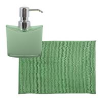 MSV badkamer droogloop mat/tapijtje - 50 x 80 cm - en zelfde kleur zeeppompje 260 ml - groen - Badmatjes - thumbnail
