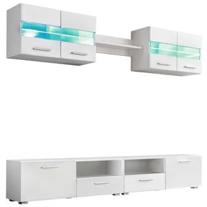 The Living Store Tv-wandmeubelset met LED-verlichting hoogglans wit 5-delig - Kast