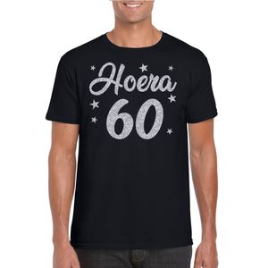 Hoera 60 jaar verjaardag cadeau t-shirt zilver glitter op zwart heren