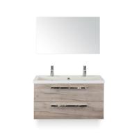 Seville Badmeubelset 100 cm - Craft Oak - Wastafel Djazz 2 kraangaten - met Spiegel