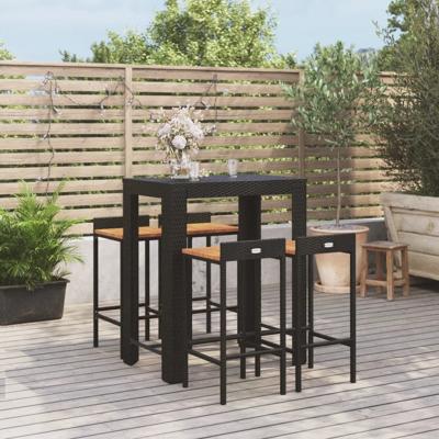 5-delige Tuinbarset poly rattan en massief acaciahout zwart