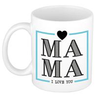 Cadeau koffie/thee mok voor mama - wit/blauw - ik hou van jou - keramiek - Moederdag   -
